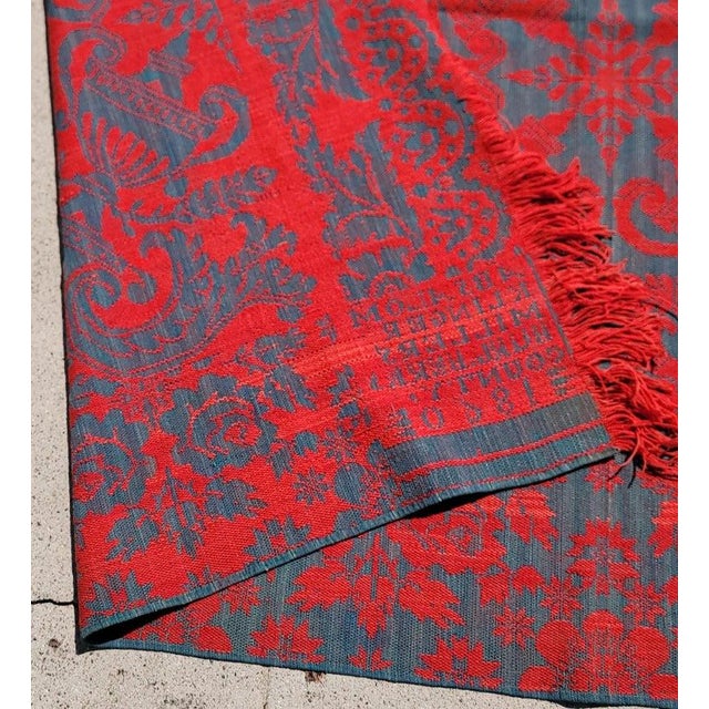 19thc Red & Blue Dated 1860 Coverlet From Pa. For Sale - Image 4 of 13