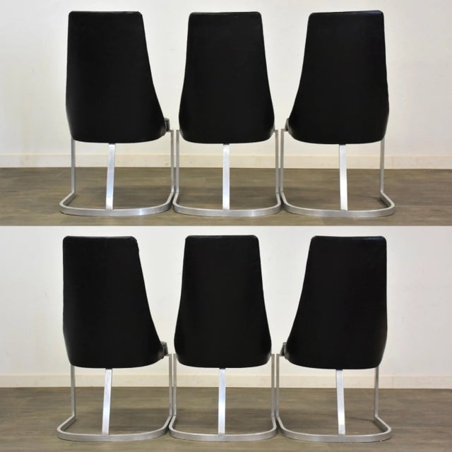 Mid-Century Modern 1970s Black Vinyl and Aluminum Dining Chairs - Set of 6 For Sale - Image 3 of 11