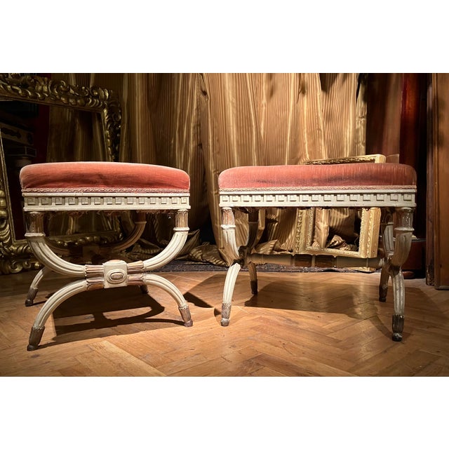 Antique Italian Louis XVI Style Lacquered and Parcel Gilt Stools, 1890s, Set of 2 For Sale - Image 10 of 18