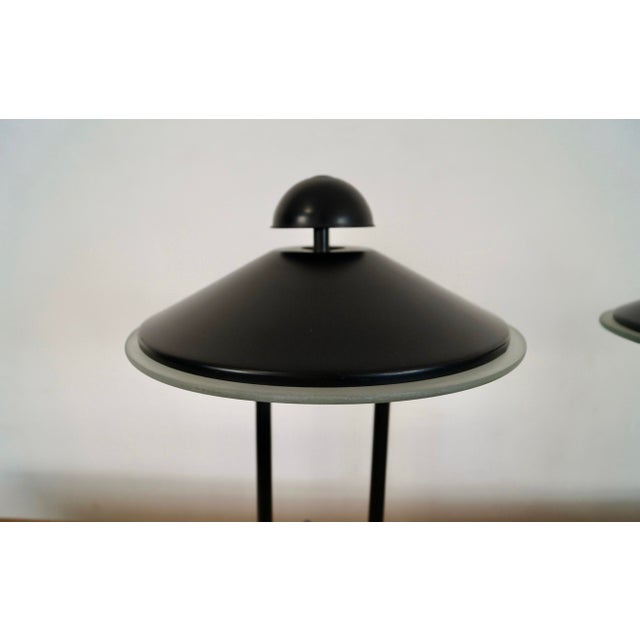 Black 1980’s Postmodern Art Deco Saucer Table Lamps - A Pair For Sale - Image 8 of 12