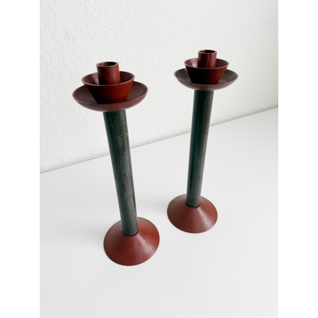 Postmodern Memphis Milano Style Candle Holders, a Pair, Late 20th Century For Sale In Sacramento - Image 6 of 12