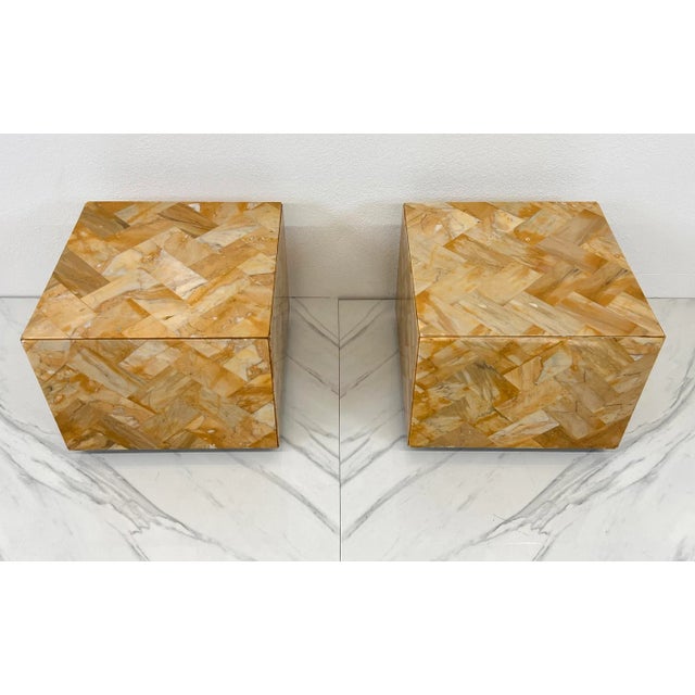 1970's Herringbone Onyx Pedestal Cocktail Tables, a Pair For Sale - Image 10 of 11