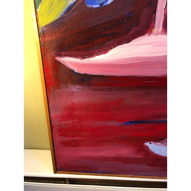 Red 1960s Signed Mid Century Modern Abstract of Sailboats For Sale - Image 8 of 13