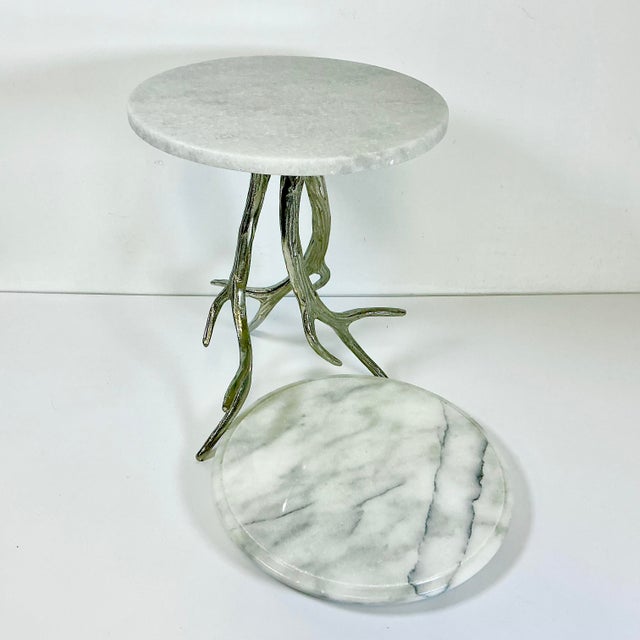 1980s Vintage Hollywood Regency Silver Plated Antlers and Marble Buffet Tiered Serving Platters.. For Sale - Image 5 of 15