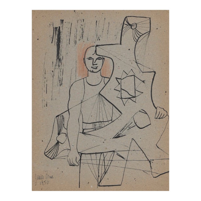 1950 James Bone Figure With Sculpture Drawing For Sale