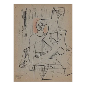 1950 James Bone Figure With Sculpture Drawing