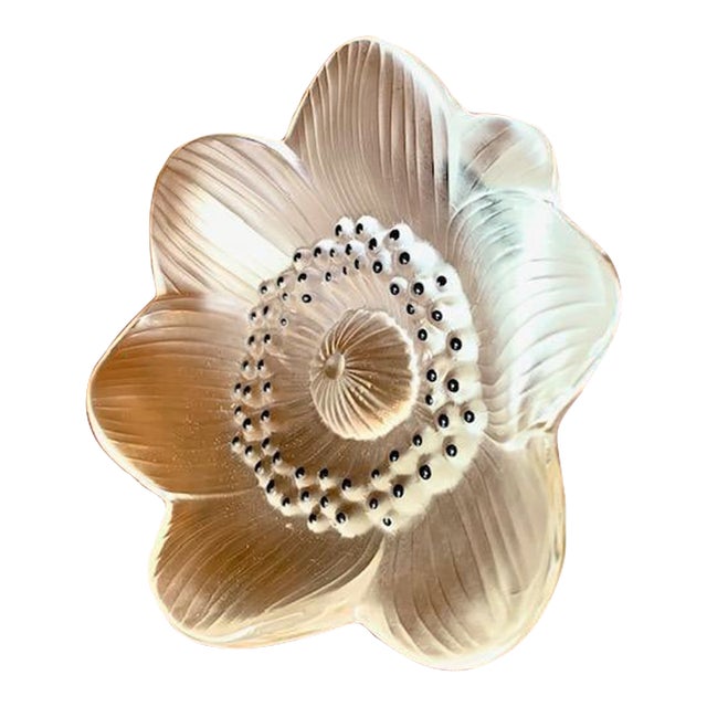 Lalique French Crystal Vintage Hand Sculptured Anemone Flower New 1970s For Sale