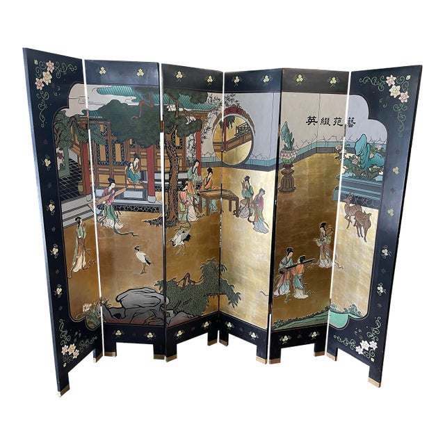 Chinese Coromandel Screen 6 Panel Room Divider For Sale