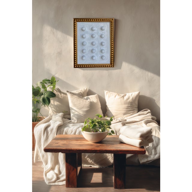 Artist: Tatiana Duperault Medium: Acrylic, plaster, and quartz on canvas Size: 13" x 16" (framed) Frame: Gilded wood frame...