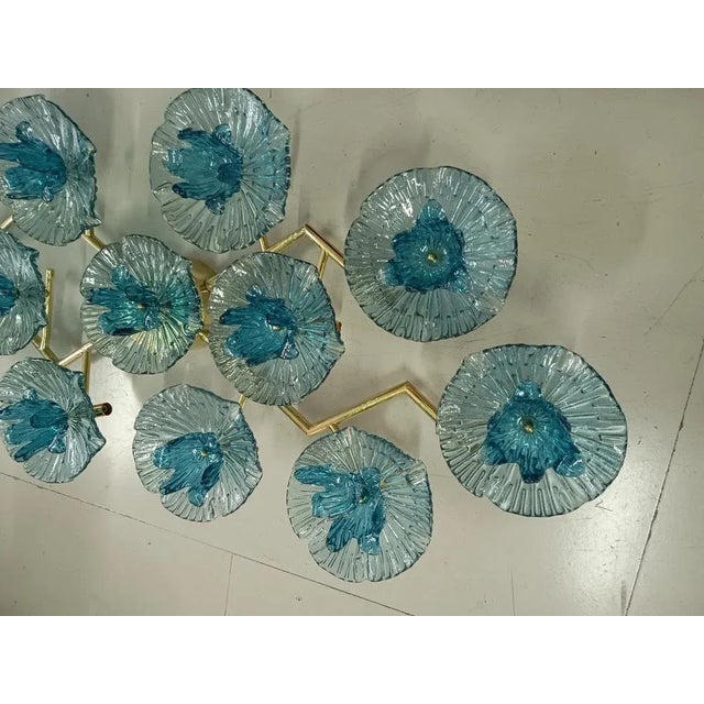 Blue Mid-Century Murano Art Glass and Brass Chandelier For Sale - Image 8 of 10