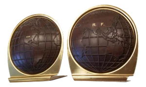 Vintage Leather and Brass Globe Themed Bookends