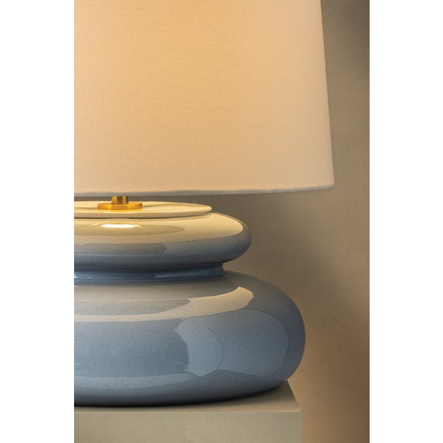 Brass Mitzi Pia 19.5 in. 1 Light Table Lamp in Aged Brass and Ceramic Chateau Crackle Finish For Sale - Image 8 of 10