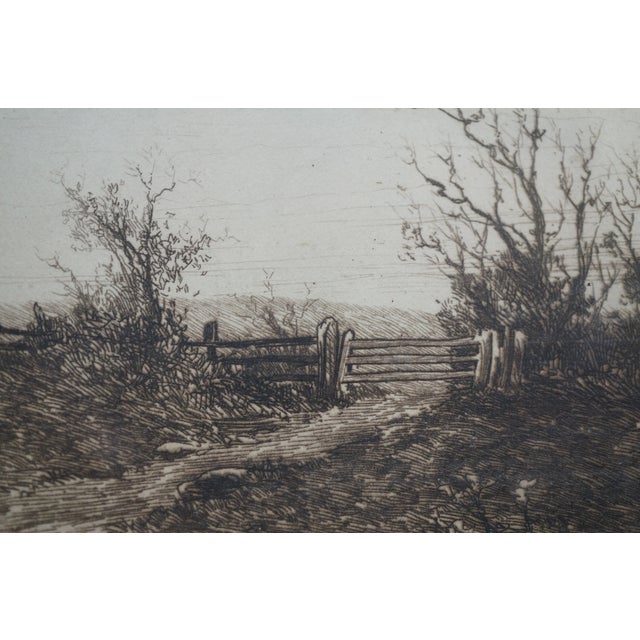 Antique Panoramic Country Farmhouse Church Steeple River Landscape Etching 30" For Sale - Image 10 of 13