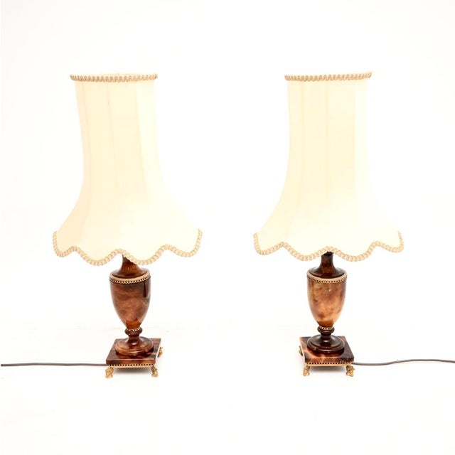 A beautiful pair of antique Italian alabaster table lamps, dating from around the 1950’s. The quality is excellent, the...