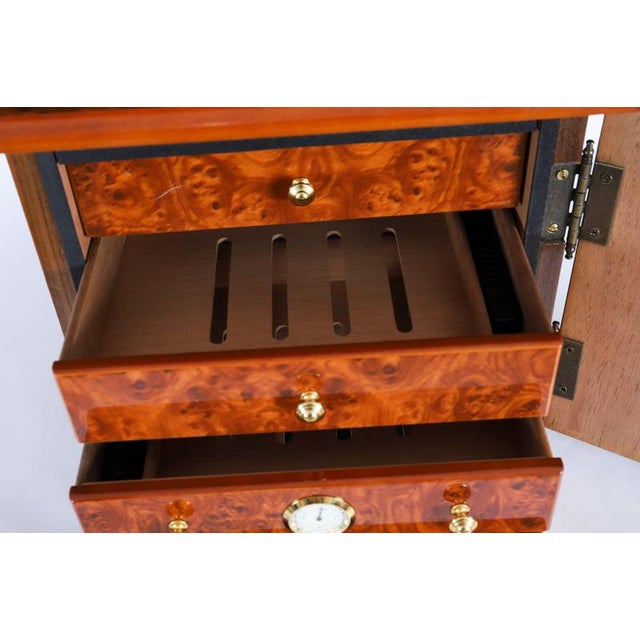 Gold Burr Elm Four Drawer Cigar Humidor Cabinet, 1900s For Sale - Image 8 of 18