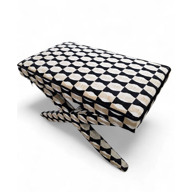 Mid 20th Century Mid Century Modern Designer X Base Ottomans/Benches Newly Reupholstered- Pair For Sale - Image 5 of 5
