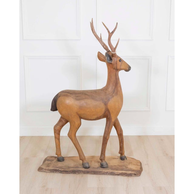 Italian 20th Century Life-Size Walnut Deer Sculpture For Sale - Image 10 of 12
