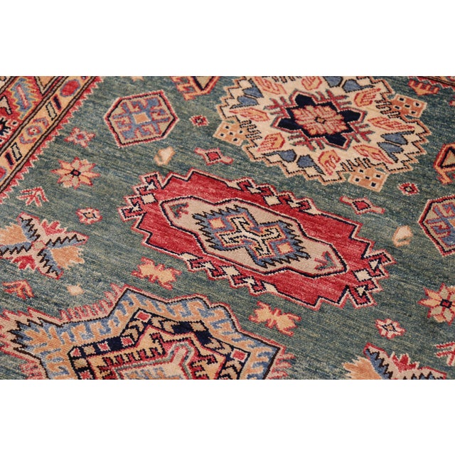 1990s Southwestern Super Kazak Green/Red Wool Rug - 4'2'' X 5'11'' For Sale - Image 5 of 10