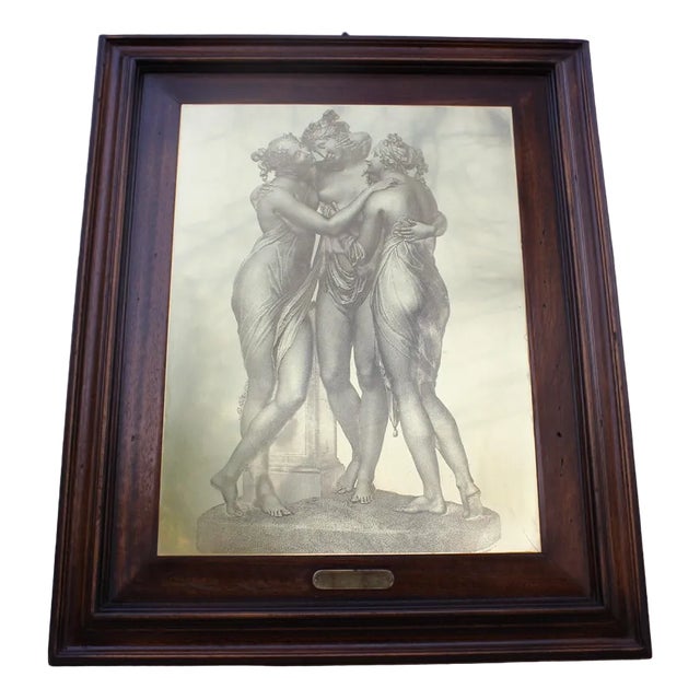 Vintage The Three Graces Drypoint Etching on Metal Plate, Framed For Sale