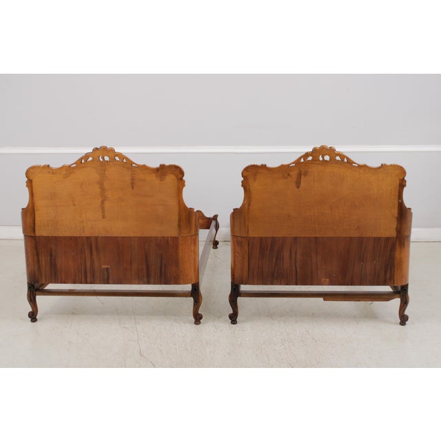 Pair of Batesville Vintage Burl Wood Single Beds For Sale - Image 4 of 15