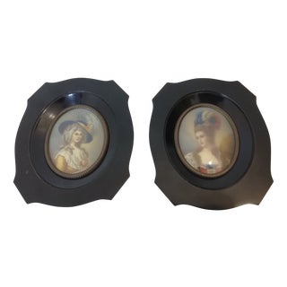 Ebonized Wood and Curved Glass Frames, 1940s, Set of 2 For Sale