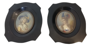 Ebonized Wood and Curved Glass Frames, 1940s, Set of 2