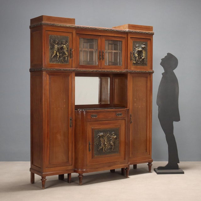 Art Nouveau Cabinet in Mahogany and Marble For Sale - Image 3 of 16