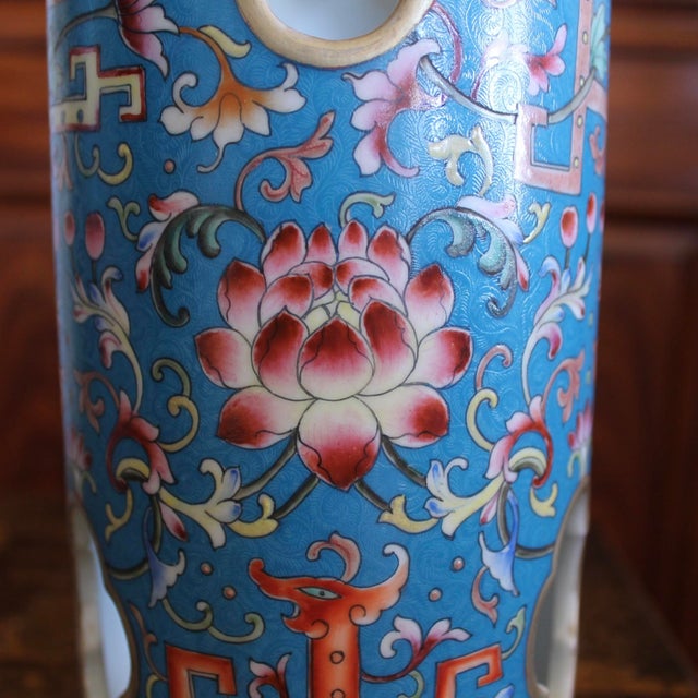 Cerulean Blue Chinese Porcelain Hat Stand Vases - A Pair For Sale - Image 12 of 14