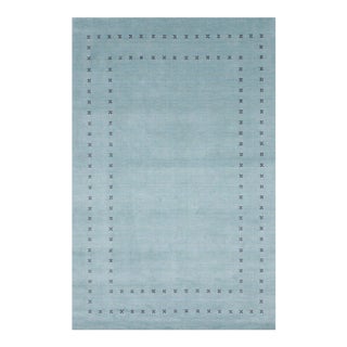 10x14 Aqua Solid Gabbeh Hand-Knotted Wool Rug For Sale