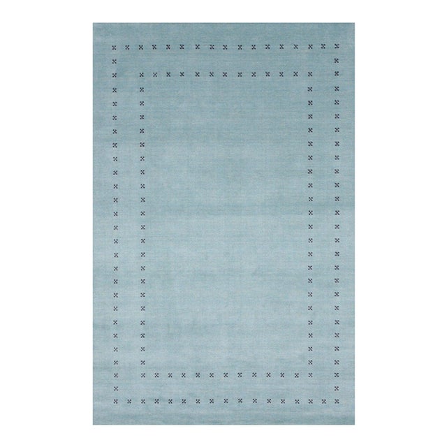 10x14 Aqua Solid Gabbeh Hand-Knotted Wool Rug For Sale