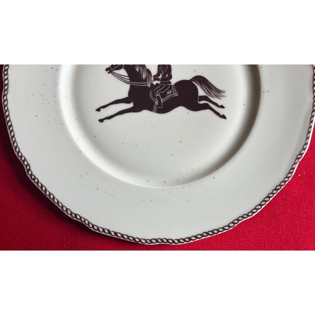 Large French Paris Porcelain Art Deco Charger Plate With Equestrian Silhouette of Horse & Rider Manner of Gio Ponti Signed Primavera For Sale In New York - Image 6 of 6