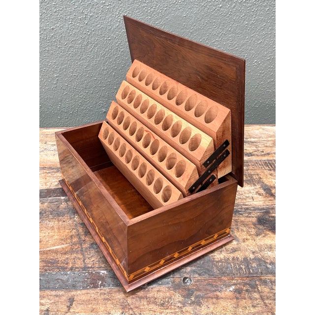 Vintage Marquetry Wood Cigar Humidor For Sale - Image 9 of 12