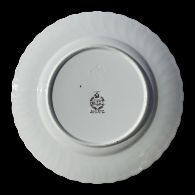 Ceramic Vintage Minton Marlow Gold Pattern MCM Bone China Salad / Lunch Plates - Set of 11 For Sale - Image 7 of 8