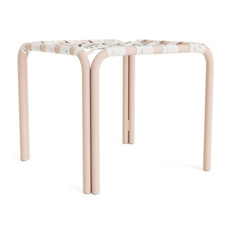 Brown Jordan Kantan Aluminum Stacking Stool/Occasional Table in Blush with White Lite Vinyl Strapping For Sale