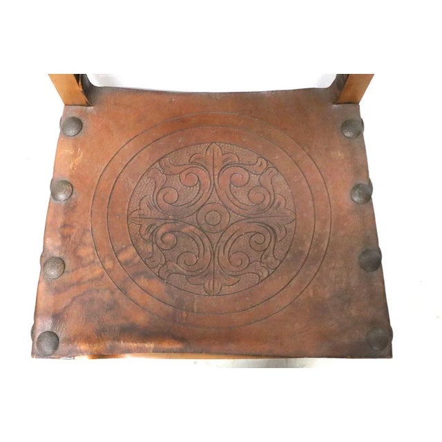 Antique Gothic Revival Wooden and Leather Chairs- Set of 6 For Sale - Image 10 of 12