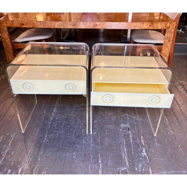 Beige 1970s Unique Pair of Lucite Nightstands For Sale - Image 8 of 16