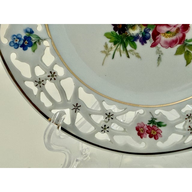 Pair of Antique German Dresden Porcelain Reticulated Cabinet Plates With Floral Decoration For Sale - Image 13 of 16