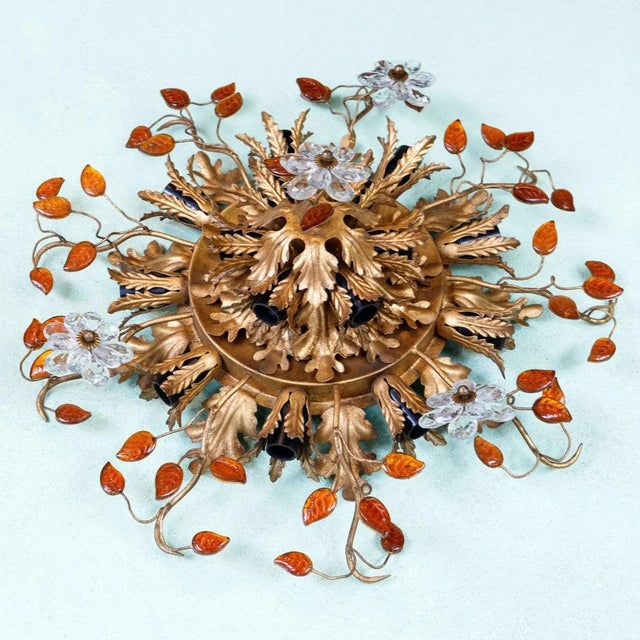 Metal Crystal & Gilt Iron 15-Light Flush Mount from Maison Baguès For Sale - Image 7 of 9