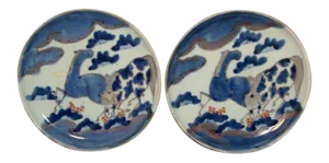 18th / 19th Century Chinese Porcelain Plates Horses in Landscape- a Pair