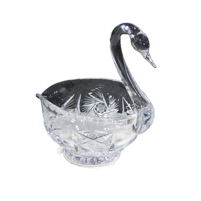 Traditional Vintage Cut Crystal Swan Candy Bowl For Sale - Image 3 of 5