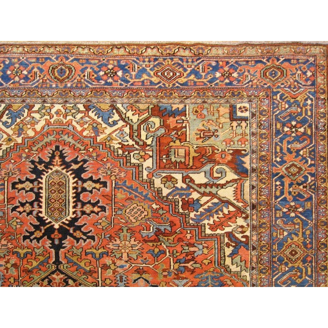 Red Antique Hand-Knotted Persian Heriz Oriental Carpet For Sale - Image 8 of 10