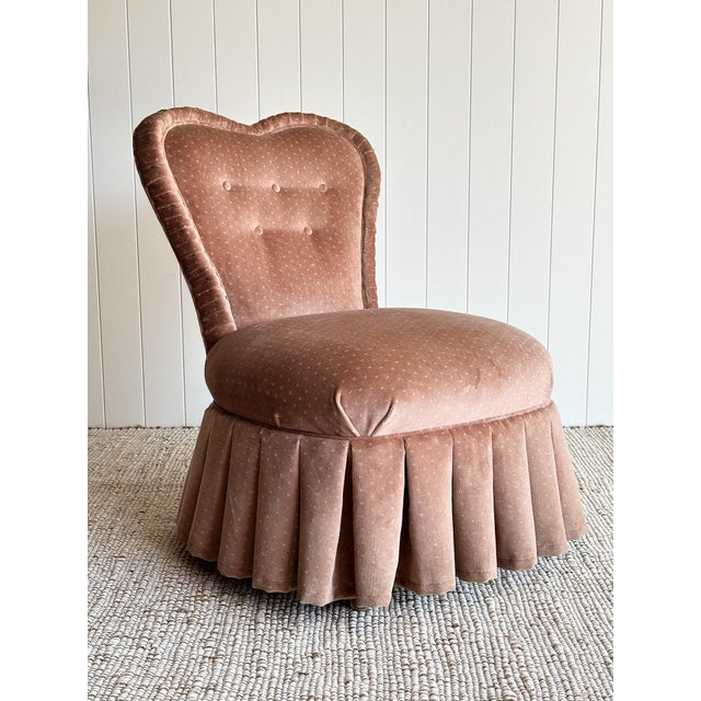 Vintage Blush Velvet Slipper Chair With Pleated Skirt For Sale - Image 12 of 12