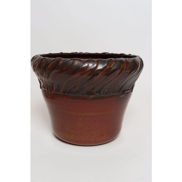 Mid-Century Modern Large Vintage Red, Ochre and Slate Incised Ceramic Planter by Deanna Nichols For Sale - Image 3 of 18