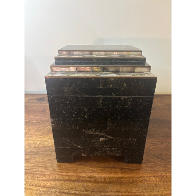 Karl Springer Vintage Postmodern Tessellated Stone Abalone Shell Decorative Box, 1970s For Sale - Image 4 of 8