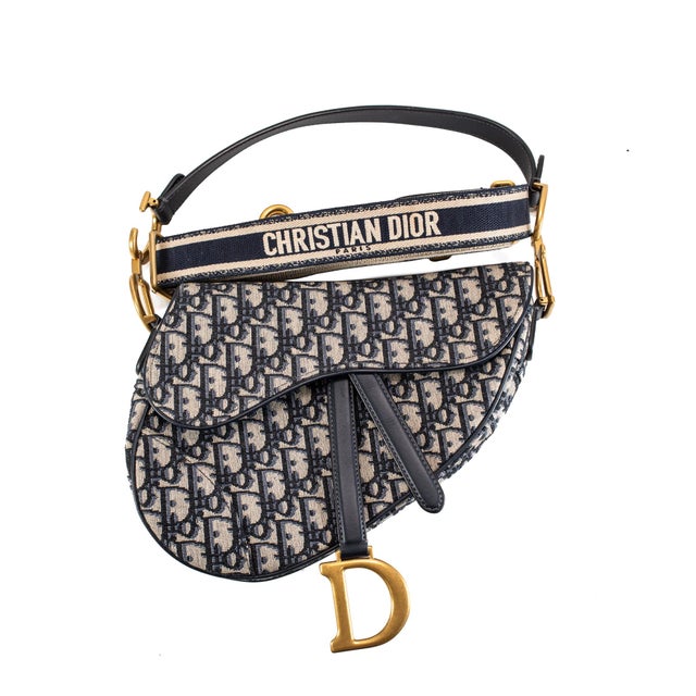 Christian Dior Christian Dior Oblique Saddle Navy Beige Canvas Shoulder Tote Bag For Sale - Image 4 of 11