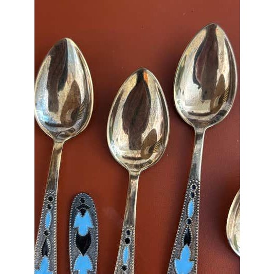 Mid 20th Century Art Deco Silver Cloisonne' Enamel Dematasse Spoons - Set of 6 For Sale In Philadelphia - Image 6 of 9