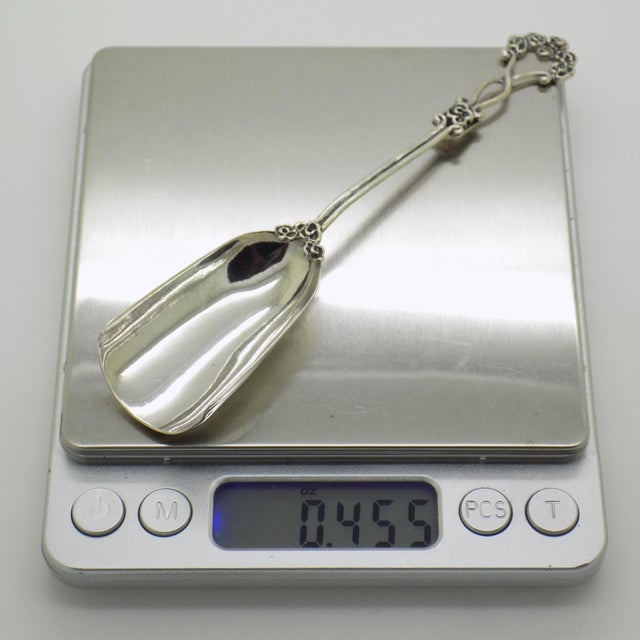 Silver Vintage Italian Handmade Genuine Silver Sugar Spoon With Flower Design, Made in Tuscany (Arezzo) For Sale - Image 8 of 9