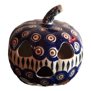 1980s Boleslawiec Wiza Poland Ceramic Jack O Lantern Pumpkin Figurine For Sale