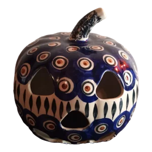 1980s Boleslawiec Wiza Poland Ceramic Jack O Lantern Pumpkin Figurine