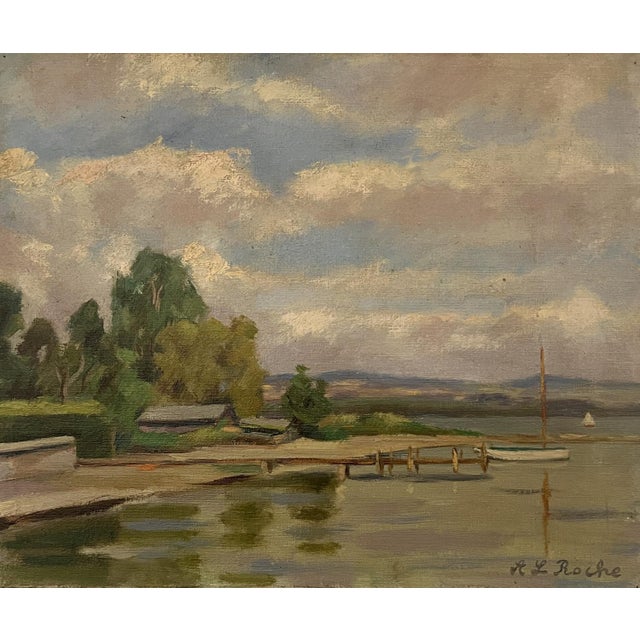 Painter born in Geneva in 1891. Died in Geneva in 1961. This work, "Landscape with River", is a captivating painting that...